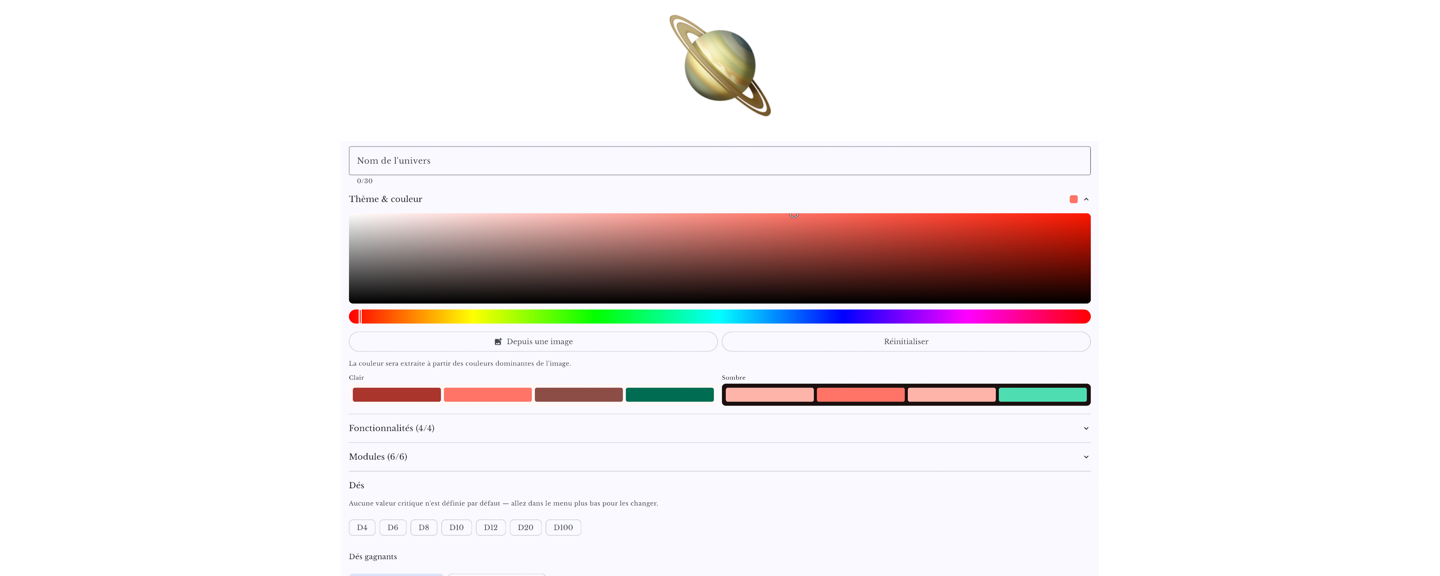Création de votre univers