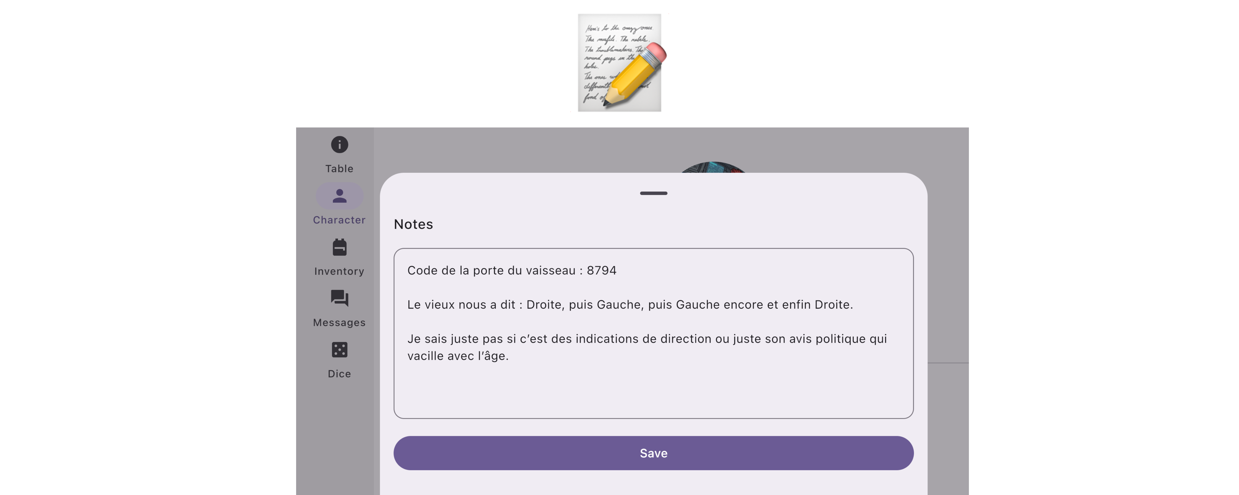 Prise de notes in-app